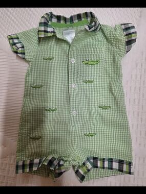 Nursery Rhyme Green Gingham All-in-One with Crocodile Embroidery